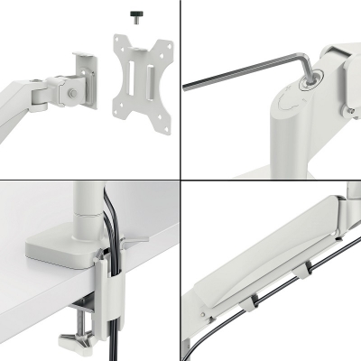Suport pentru monitor Leitz Ergo, 2 brate ajustabile si extensibile, cu fixare pe birou, suport pentru laptop inclus, gri-carbune